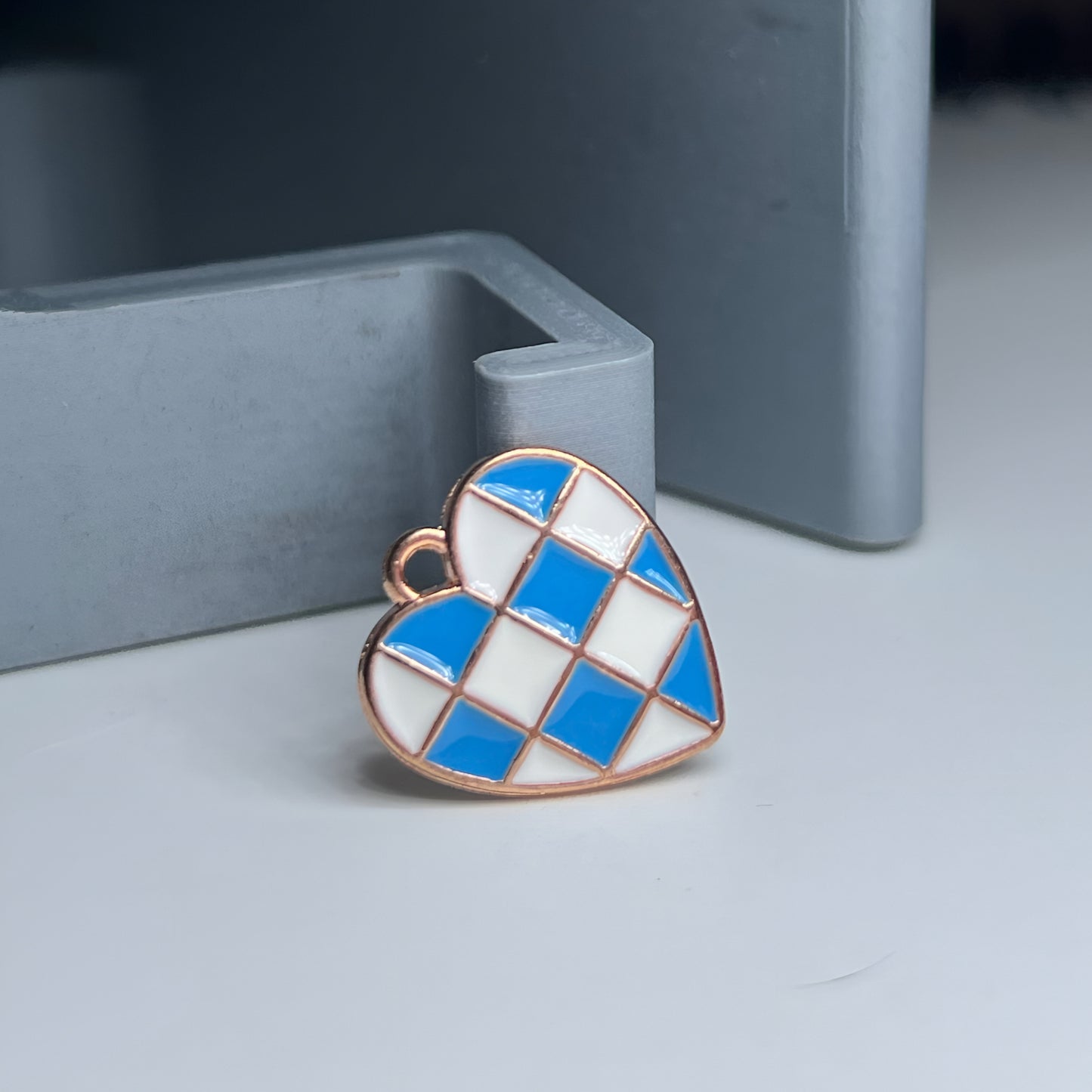 Gold Checkered Heart Charm