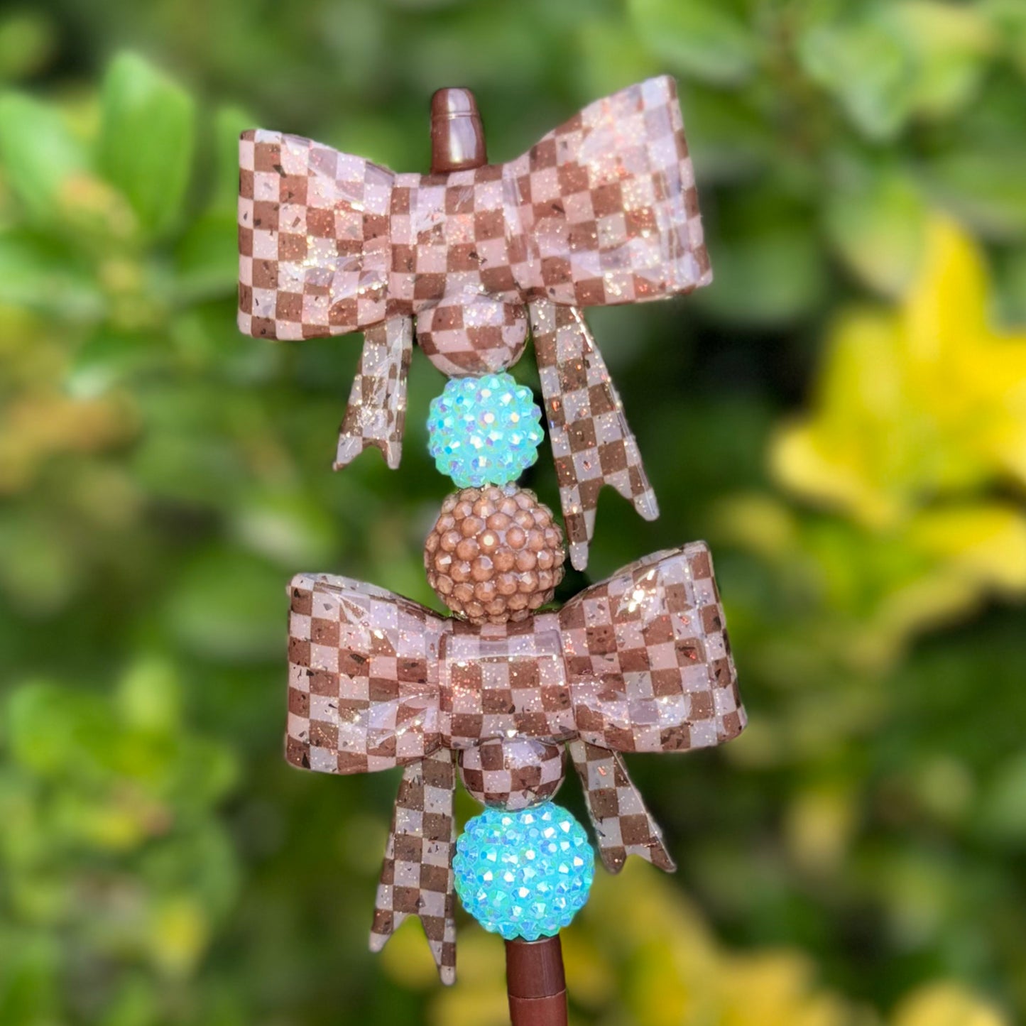 Brown Foil, Brown Checkered - 3D Bow Topper Bead {SGC Exclusive}
