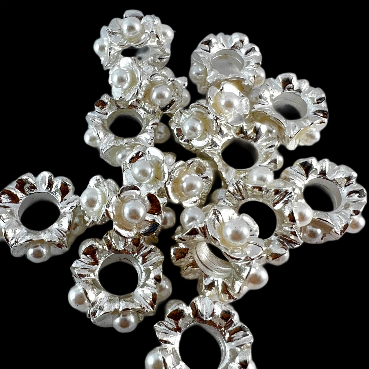 Silver Pearl Flower Fancy Spacer Bead