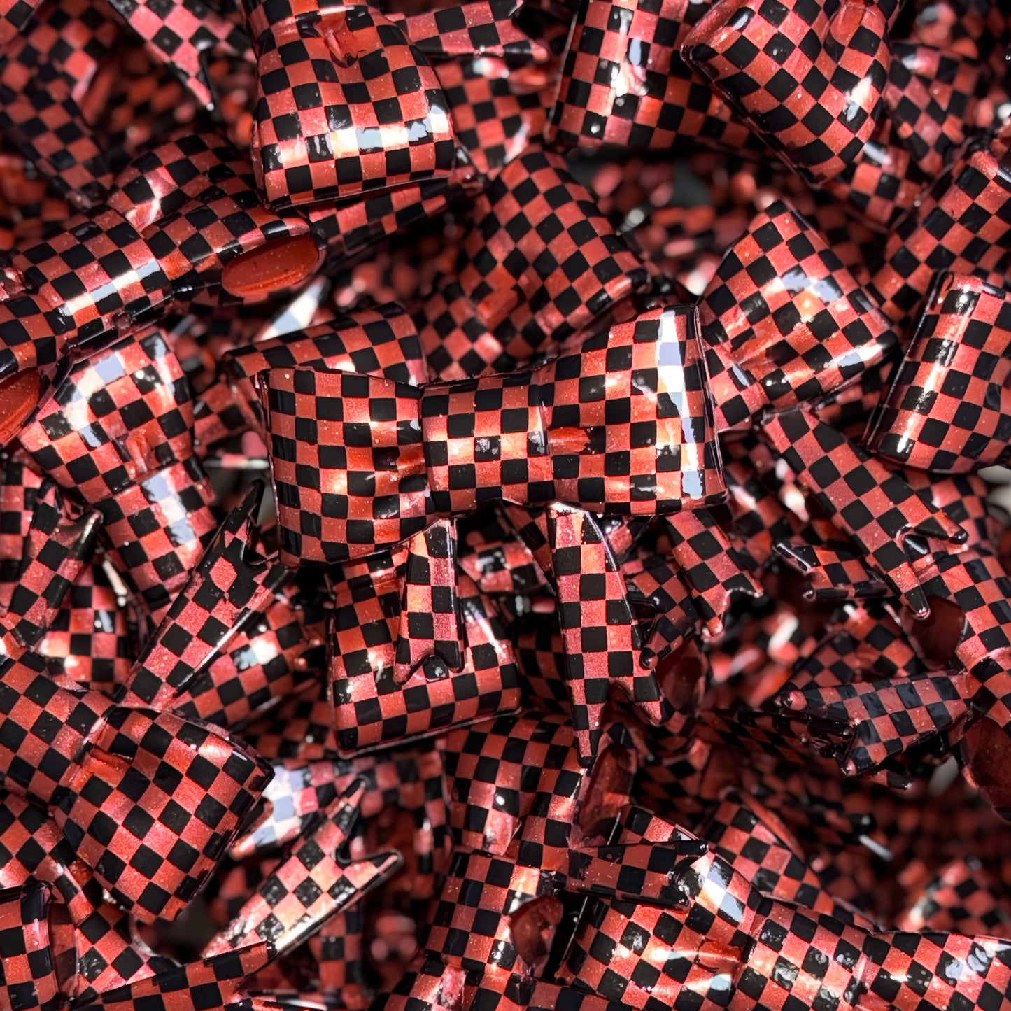 Rust, Checkered Printed - Shiny 3D Bow Focal Bead