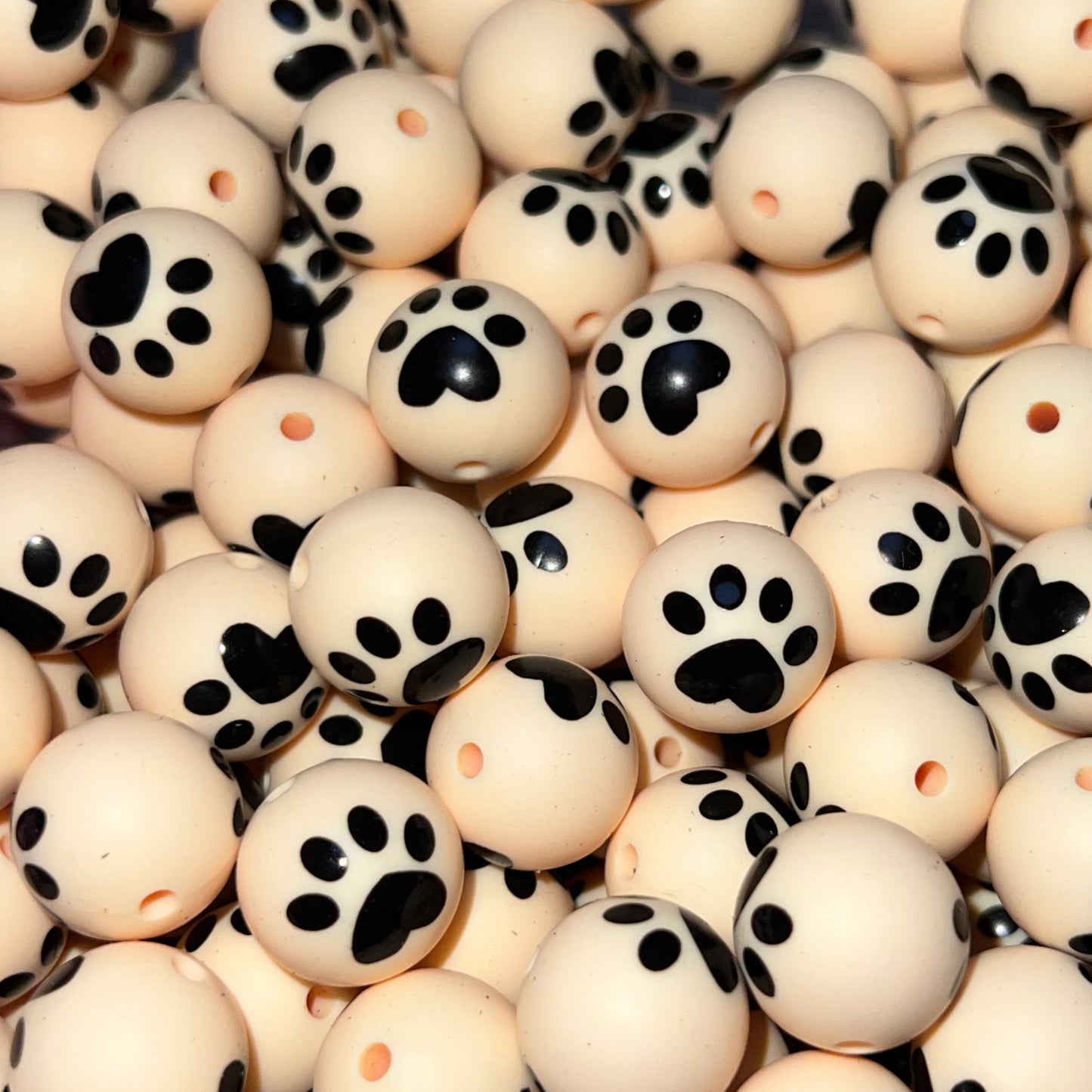 Paw Print Butter Colored Silicone 15mm Printed Bead