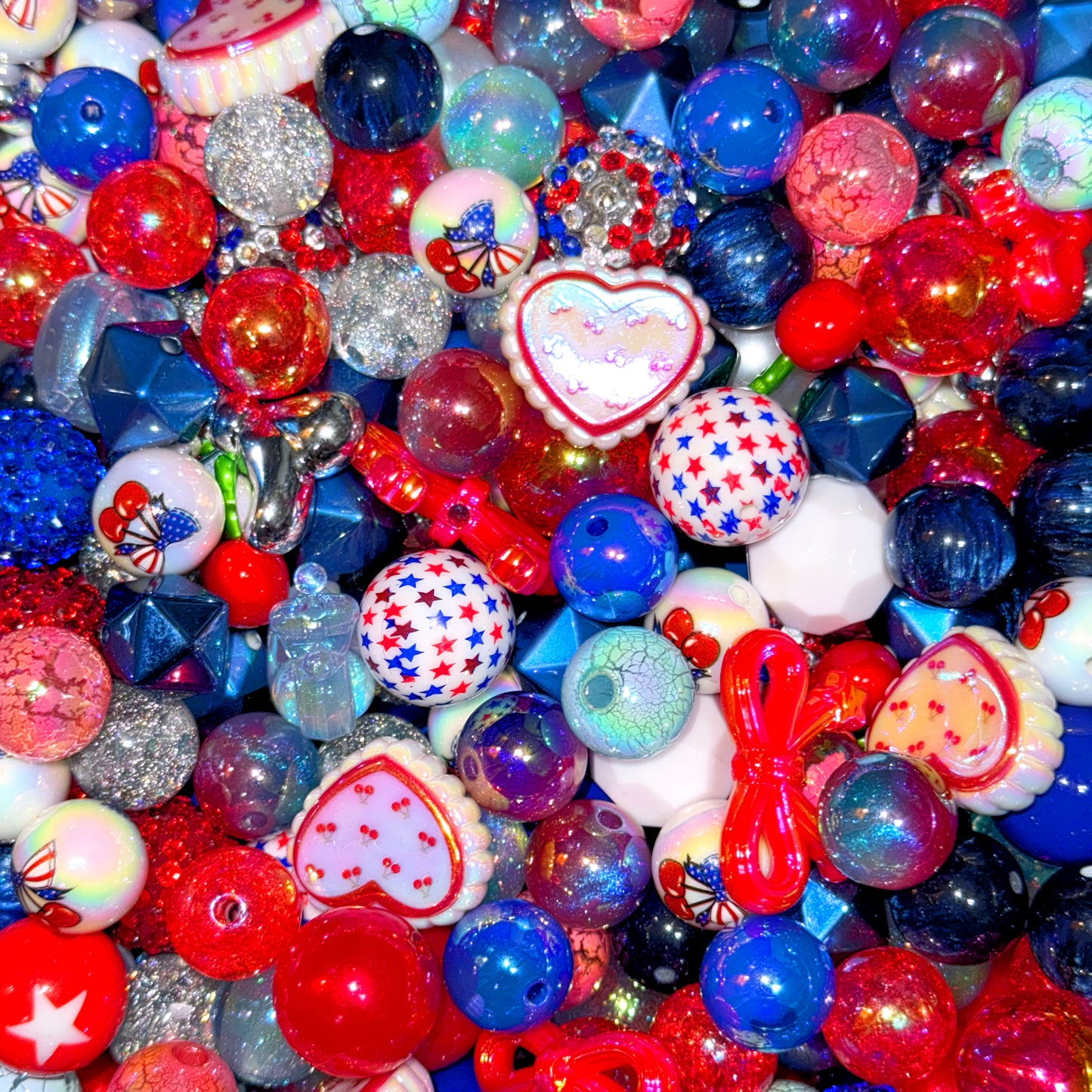 Cherry, White & Blue - Bead Mix