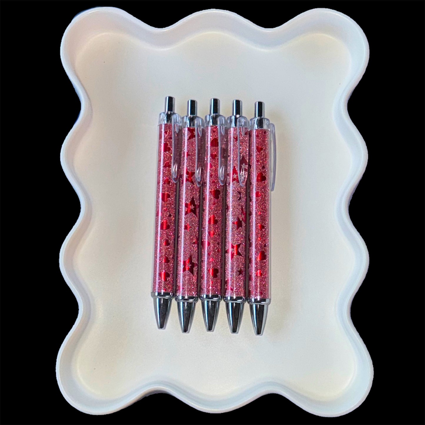 Red Metallic Star or Heart Click Pens