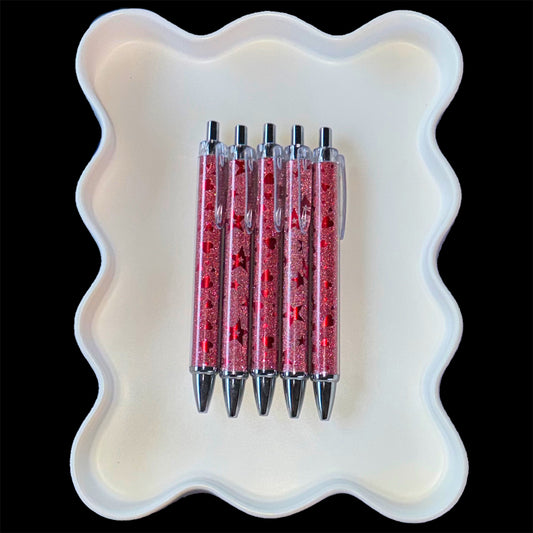 Red Metallic Star or Heart Click Pens