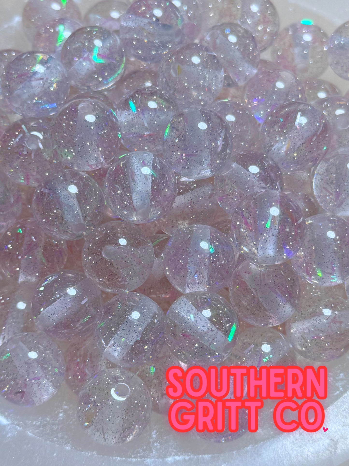 Blush Pink Iridescent Glitter 16mm Resin Bead