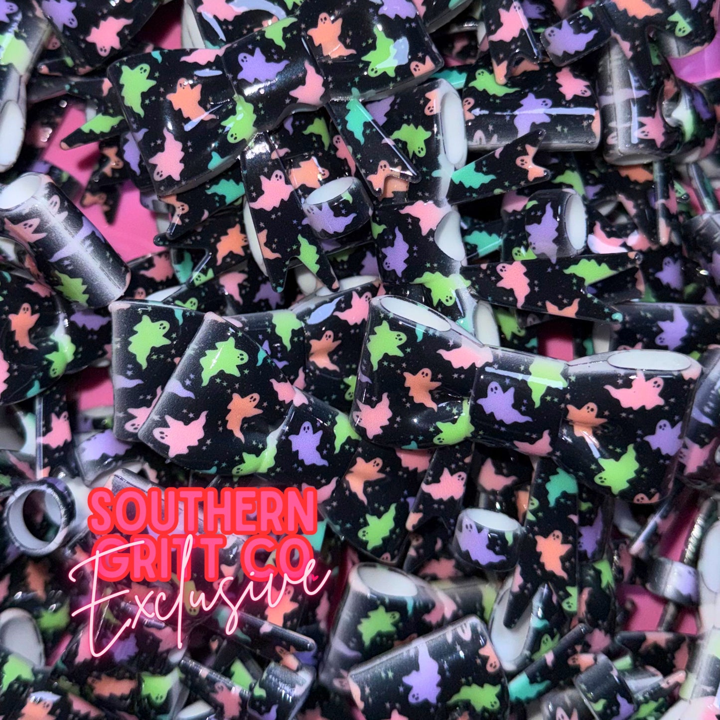 Neon Ghosts Printed - Shiny 3D Bow Straw Topper or Focal