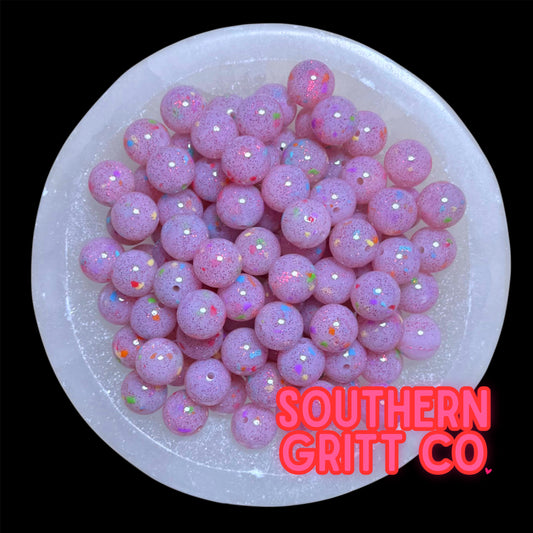 Pink Jelly Confetti 15mm Silicone Printed Bead
