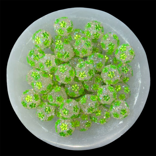 Green Floral Rhinestone Acrylic Bead (1 Count)
