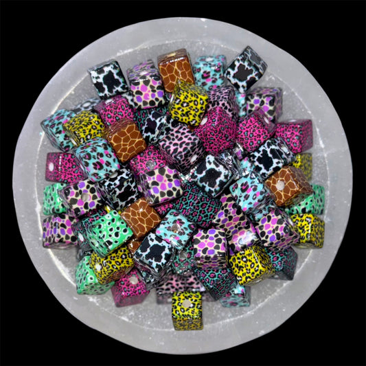Mixed Animal Print Square 16mm Acrylic Bead