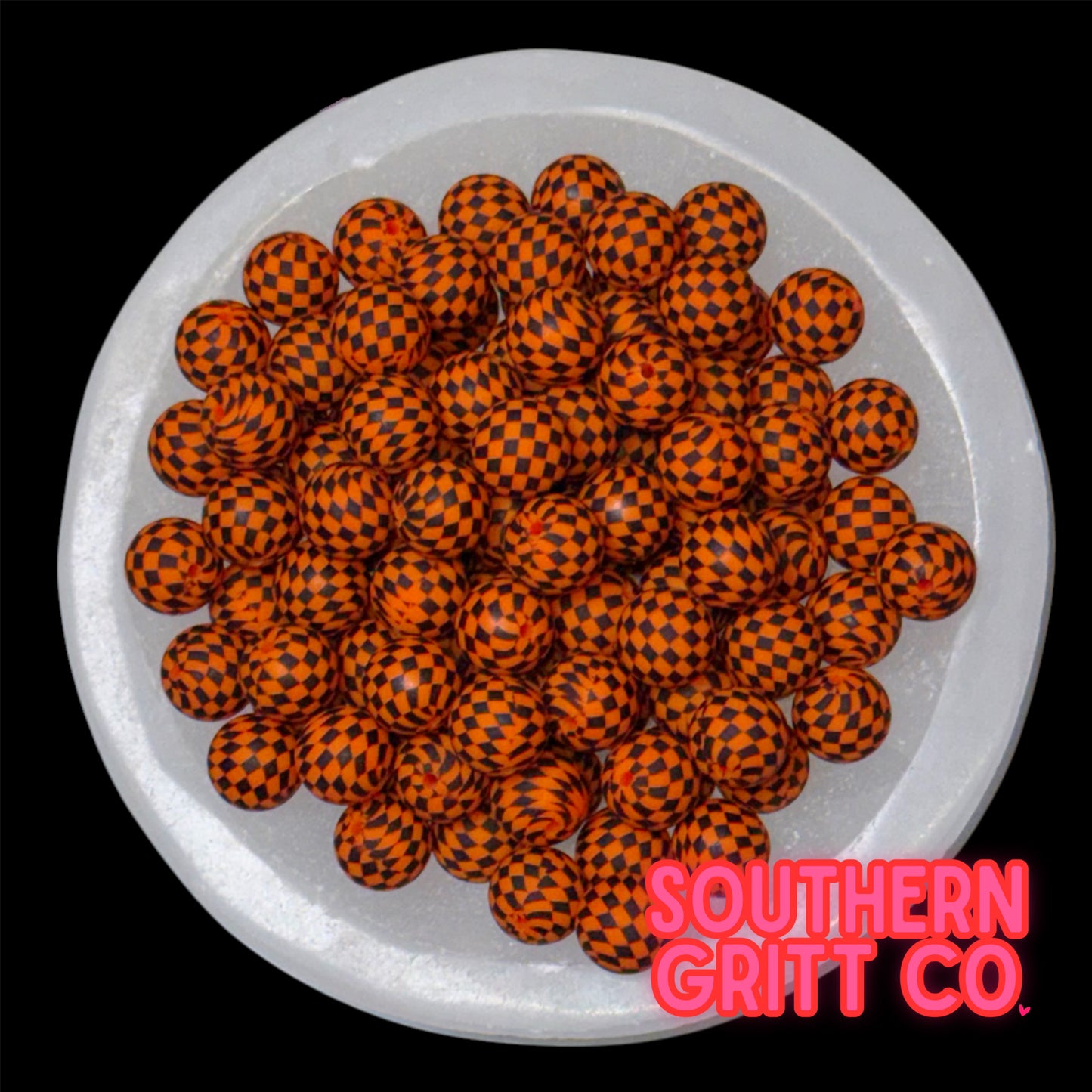 Mini Orange Checkered Silicone 15mm Printed Bead