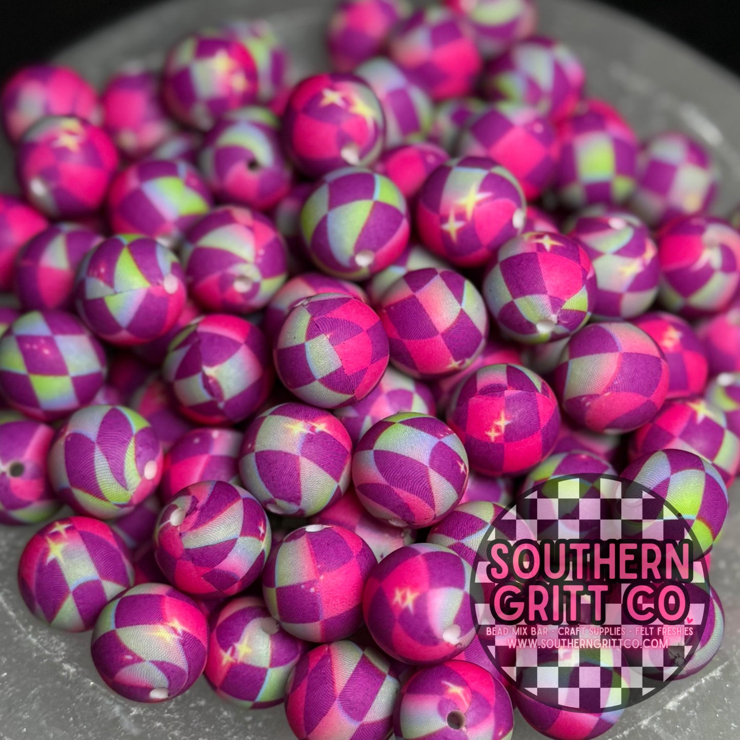 Galactic Checkered Printed Silicone 15mm Printed Bead *SGC EXCLUSIVE*