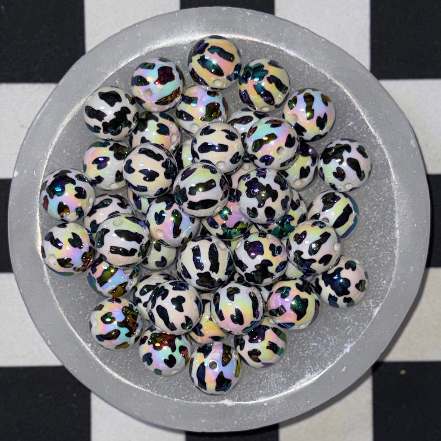 B/W Cow Print 20mm Acrylic Bead
