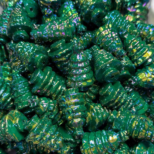 "Green" Gold Painted Christmas Tree 22mm Bead