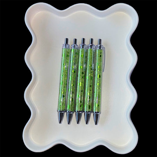 Green Heart Metallic Click Pens