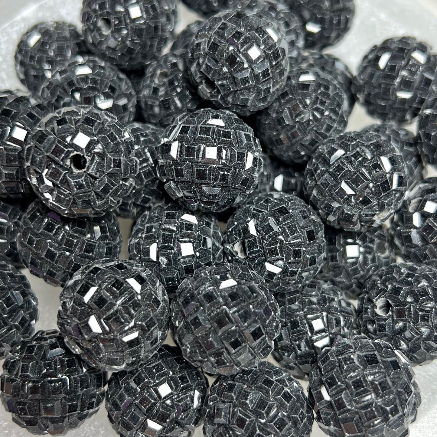 "Black" Glass Disco Ball 20mm Clay Bead