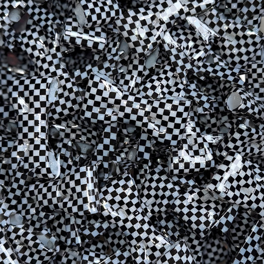 Clear Jelly, Glitter, Checkered Printed - Shiny 3D Bow Focal Bead