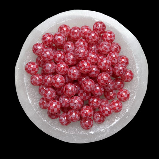 Red Flake, Red Checkered, Jelly Clear Liquid Silicone 15mm Printed Bead {SGC EXCLUSIVE}