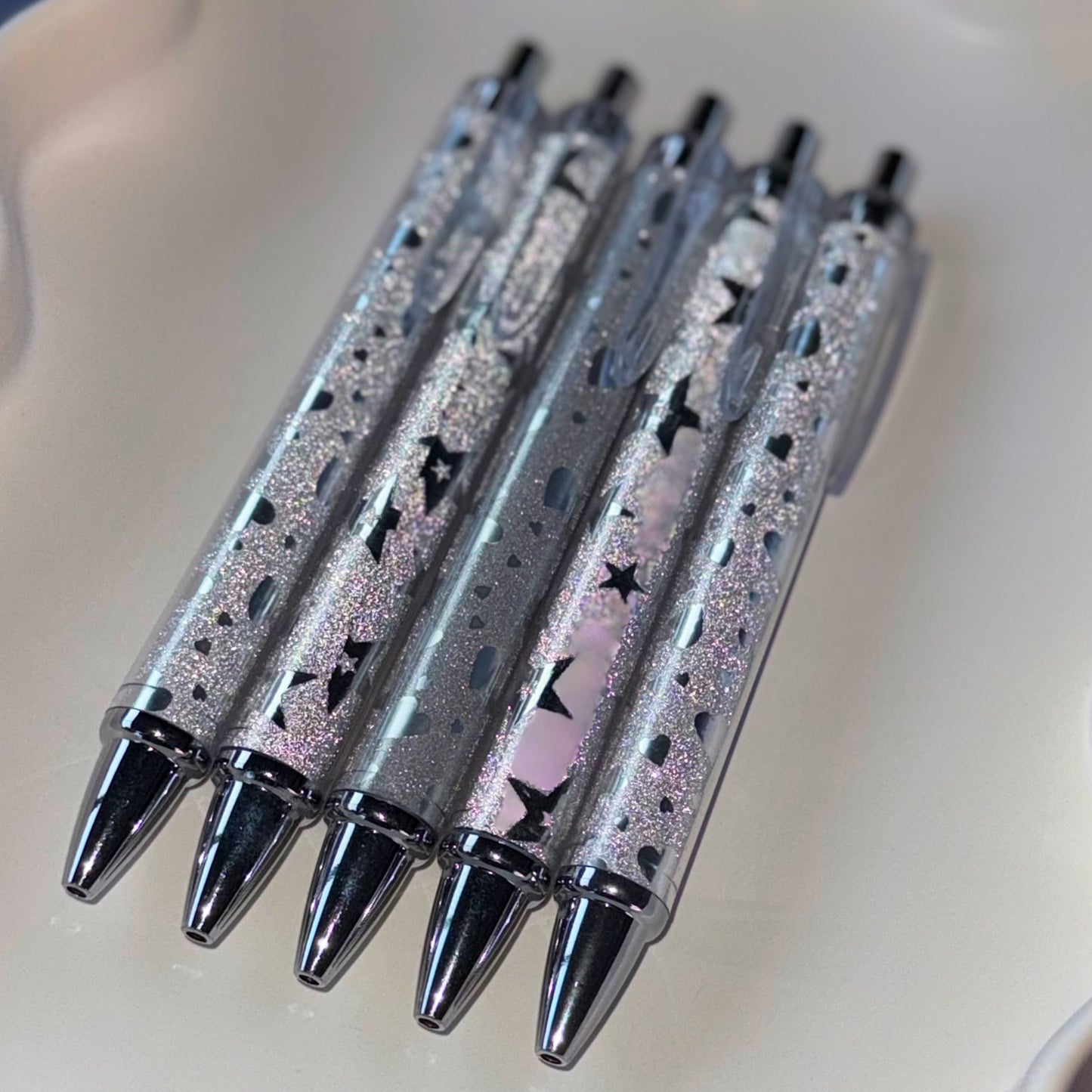 Silver Metallic Star or Heart Click Pens