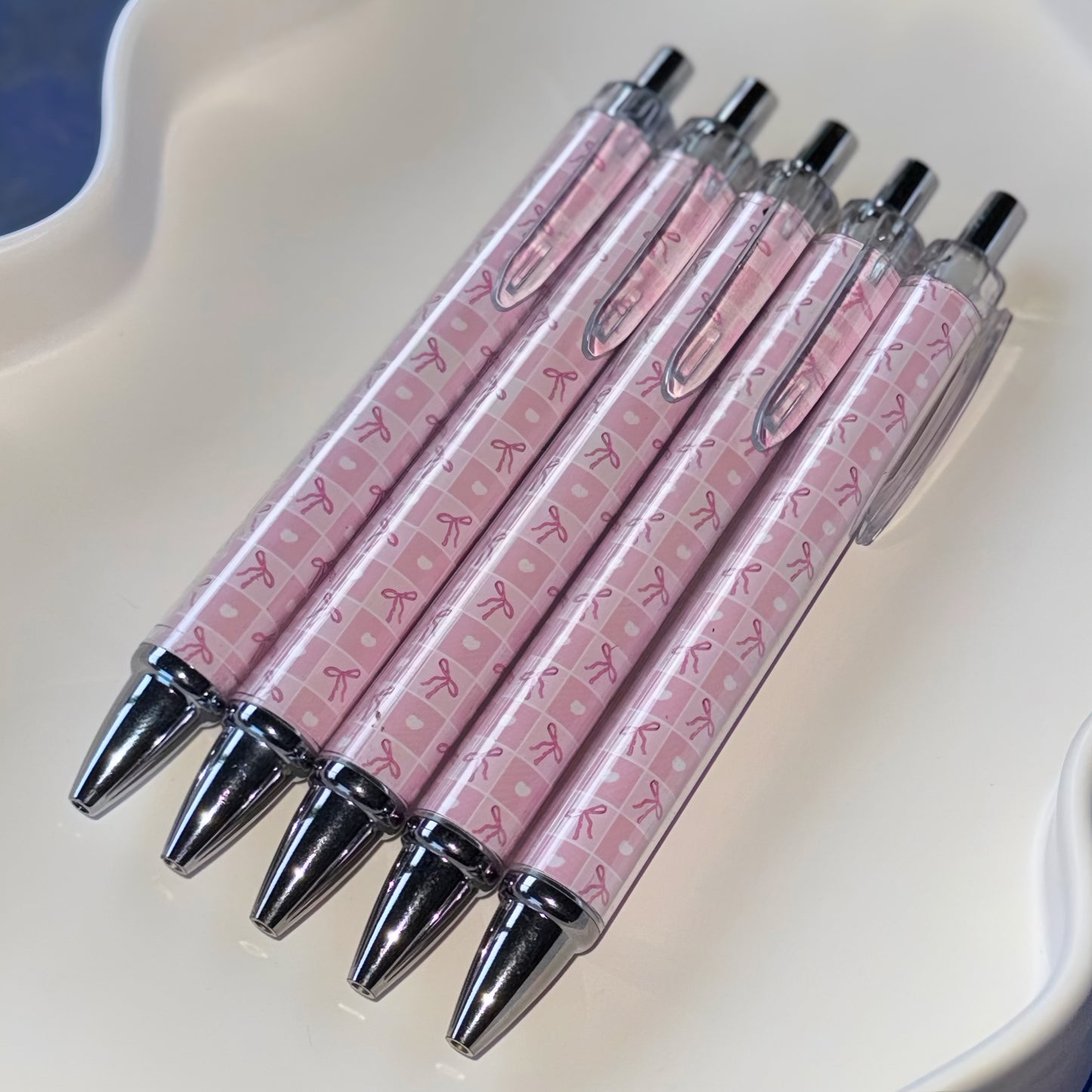 Pink Bow/Heart Checkered Click Pens