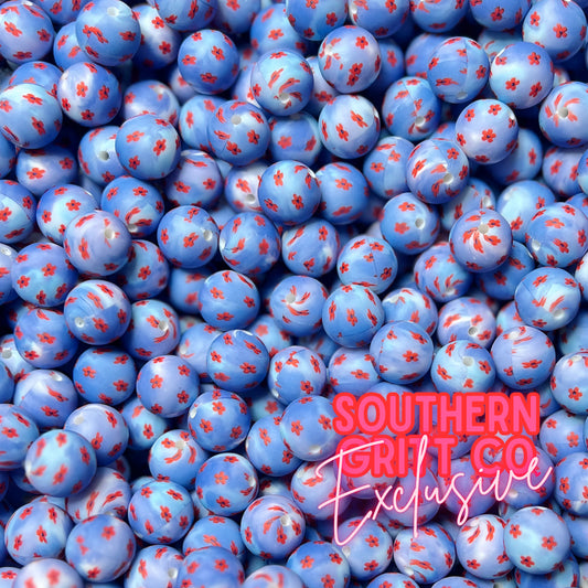 Red, White & Daisy SGC EXCLUSIVE 15mm Printed Silicone Bead