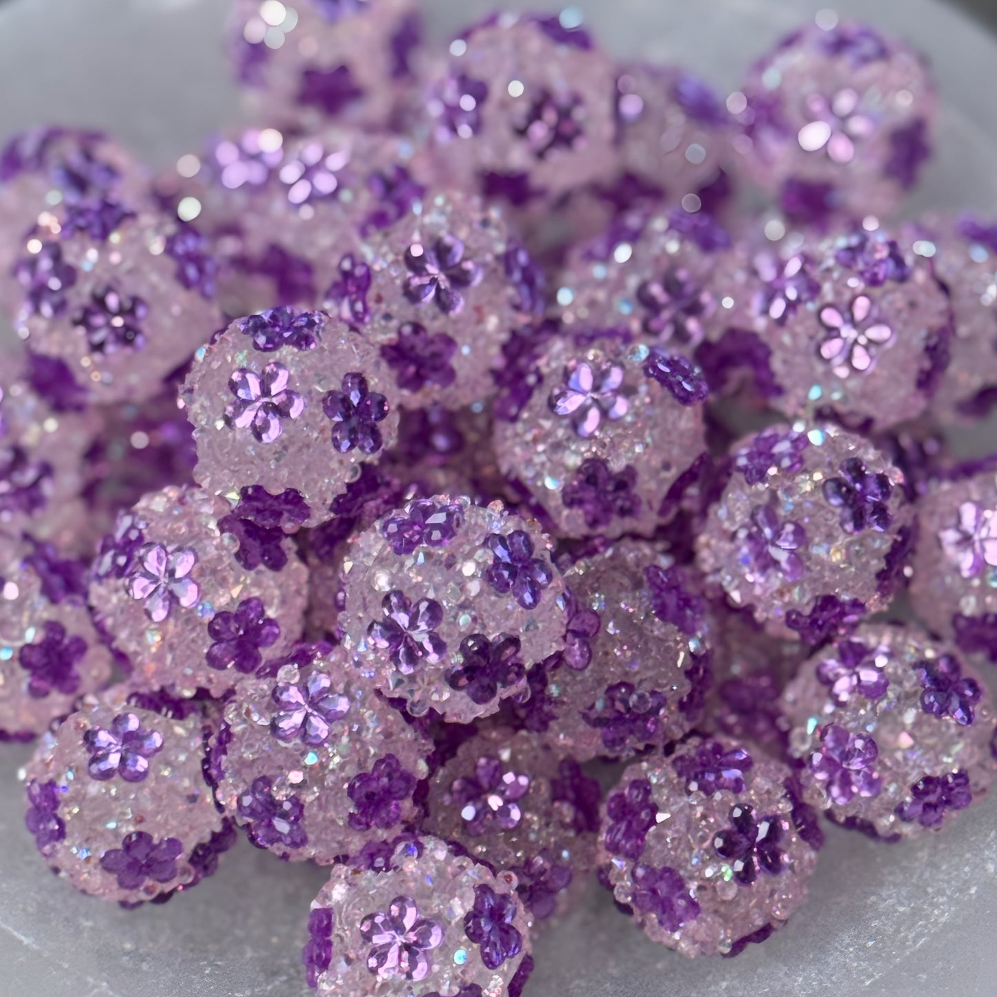 Purple Floral Rhinestone Acrylic Bead (1 Count)