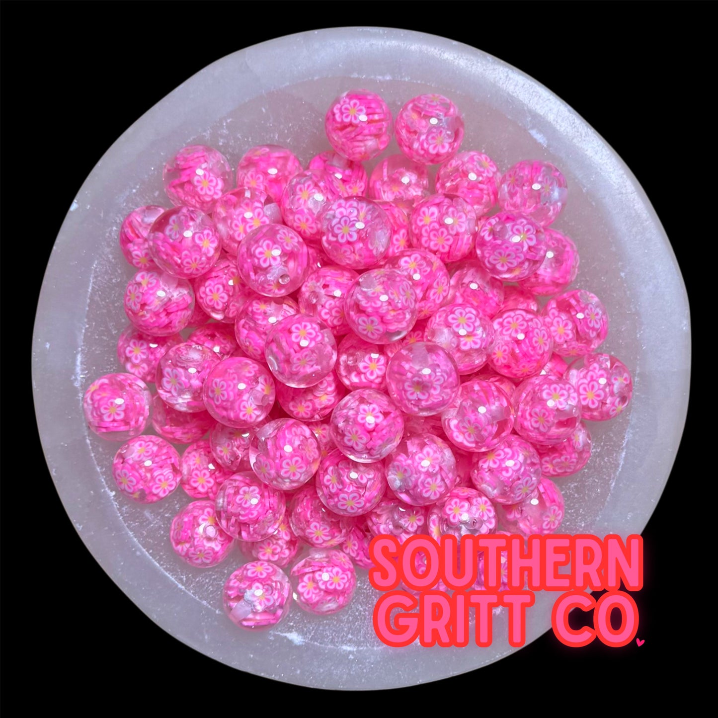 Barb Pink Aloha Floral Confetti 16mm Resin Bead