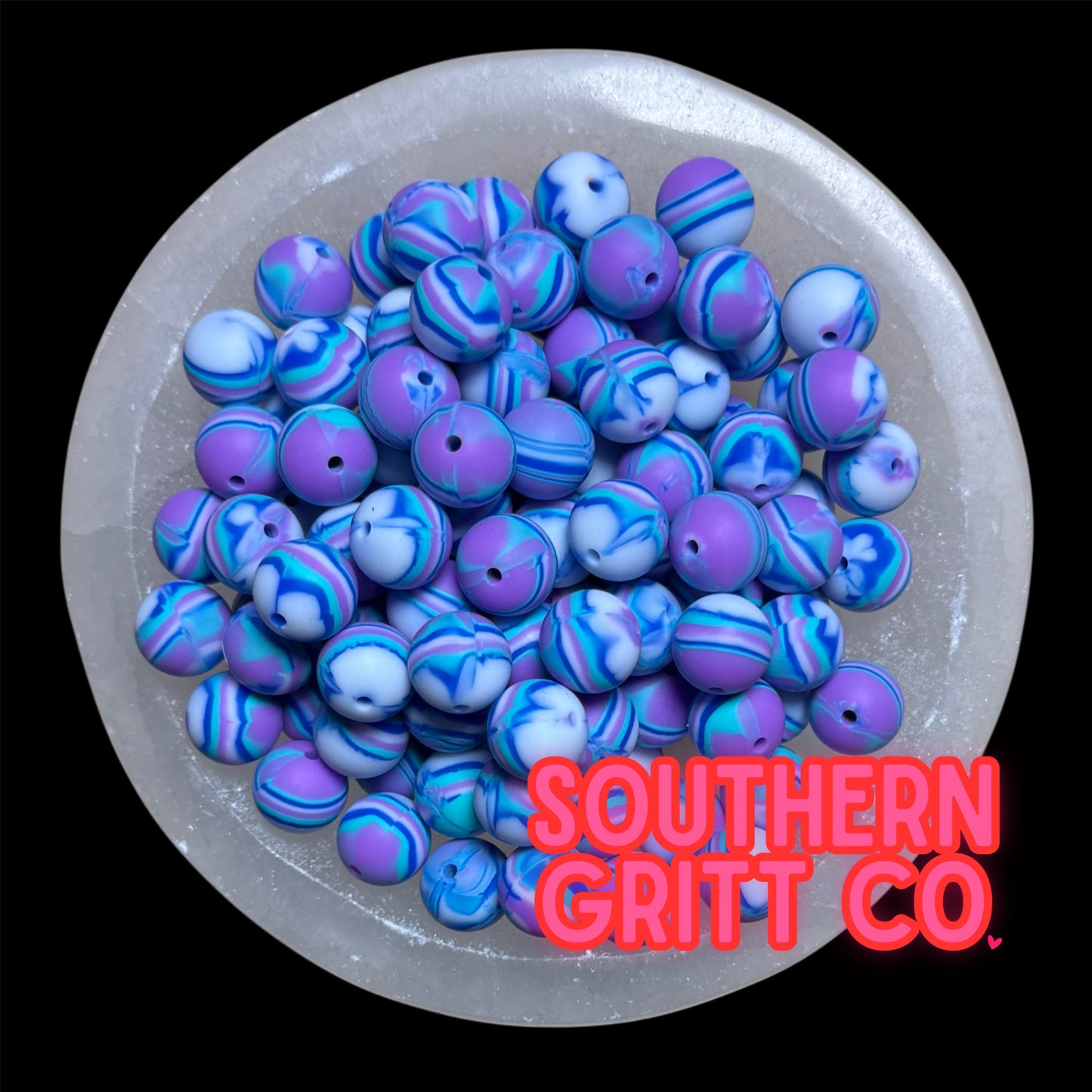 Periwinkle Swirl 15mm Silicone Bead
