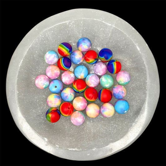 Mixed Tye Dye Silicone 15mm Printed Bead
