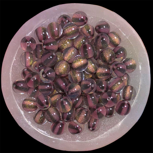 Black/Pink Striped Glitter 16mm Resin Bead