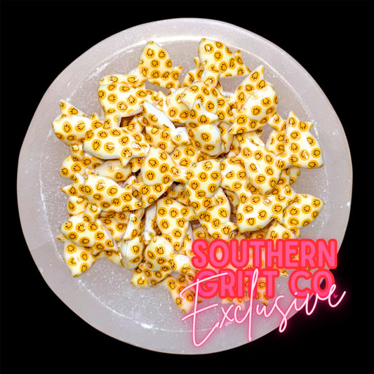 Yellow Smiley Printed 3D Mini Bow Focal