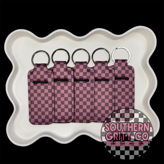 Mauve Checkered - Chapstick Keychain Holder