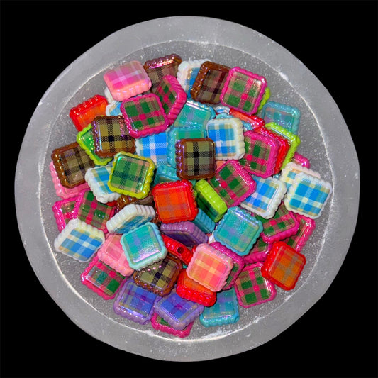 Plaid Mix Flat Diamond Shape 20mm Acrylic Beads