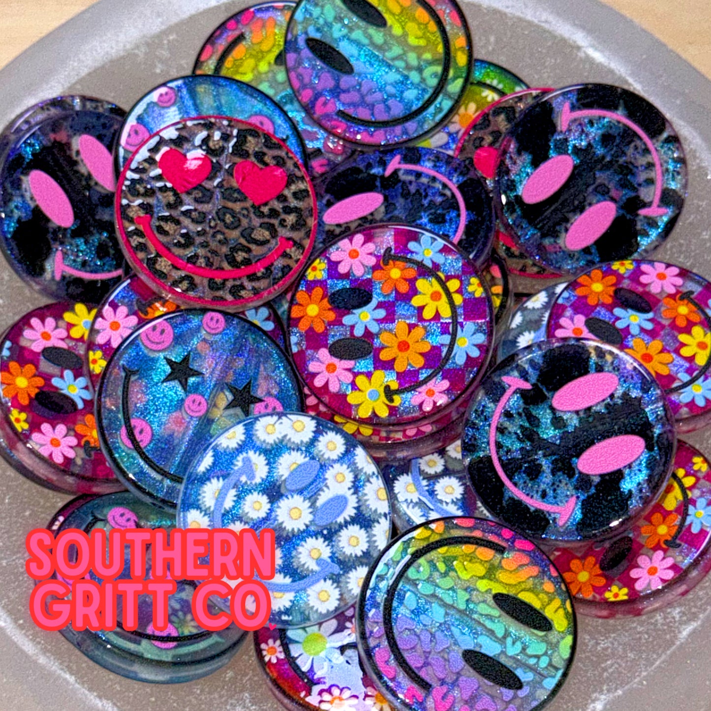 Smiley Flat Mix Acrylic Focal Beads 1.5” (5ct)