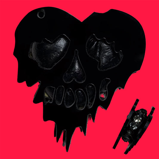 Black Acrylic Heart Skull Face Rhinestone Clay Bead