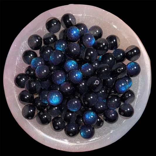 Blue Deep Pastel Cateye Glitter Split 16mm Resin Bead