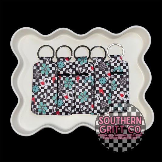 ACE Turquoise Checkered- Chapstick Keychain Holder