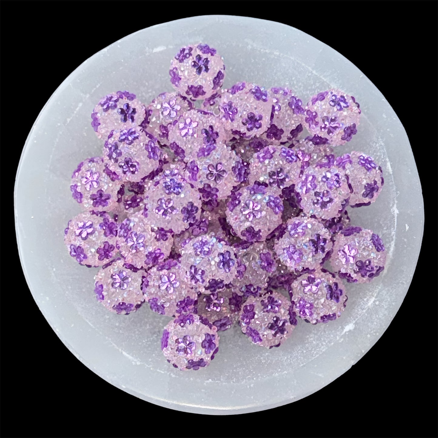 Purple Floral Rhinestone Acrylic Bead (1 Count)