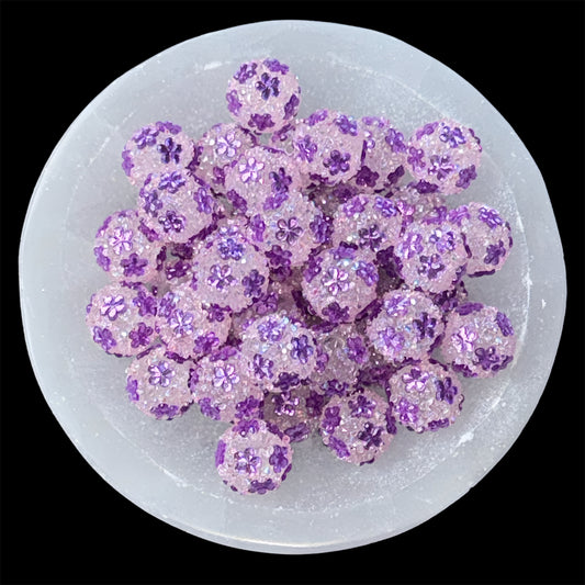 Purple Floral Rhinestone Acrylic Bead (1 Count)