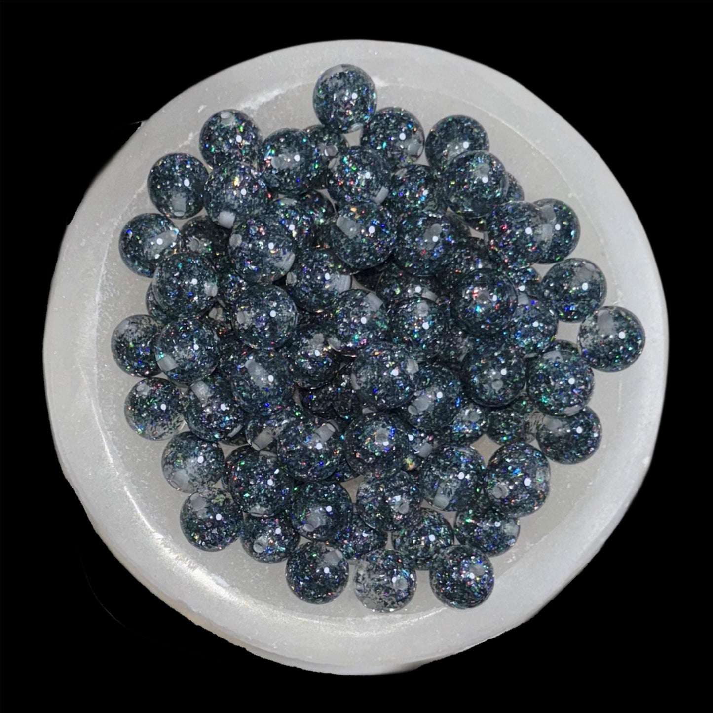 Holographic Gun Metal Foil Glitter 16mm Resin Bead