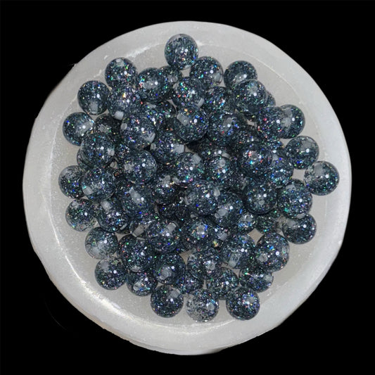 Holographic Gun Metal Foil Glitter 16mm Resin Bead