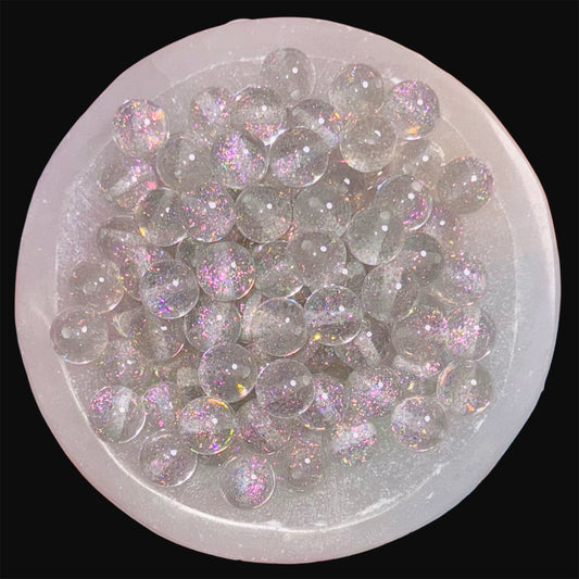 Iridescent Silver Foil Glitter 16mm Resin Bead
