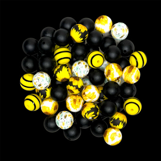 Sunflower Field Silicone 15mm Printed Bead Mix