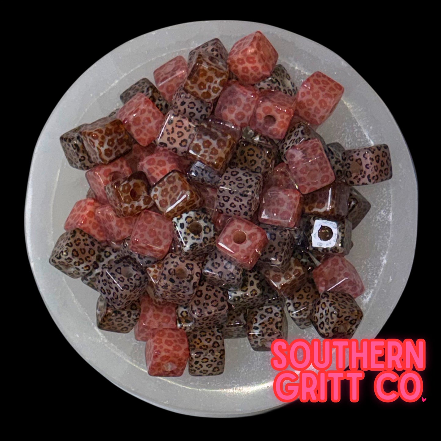 Leopard Mix Printed Square 16mm Acrylic Bead