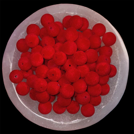 Red Flocked 16mm Acrylic Bead