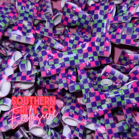 Galactic Checkered Printed - Shiny 3D Bow Straw Topper or Focal SGC Exclusive