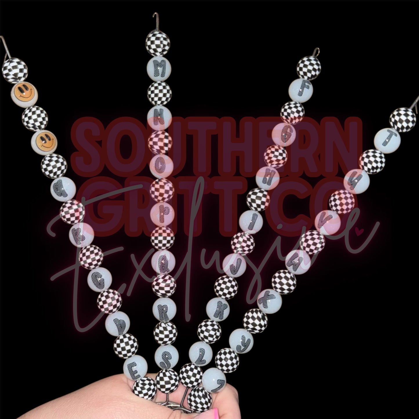 Checkered ABC's 15mm Glow Glitter Silicone Beads SGC Exclusive