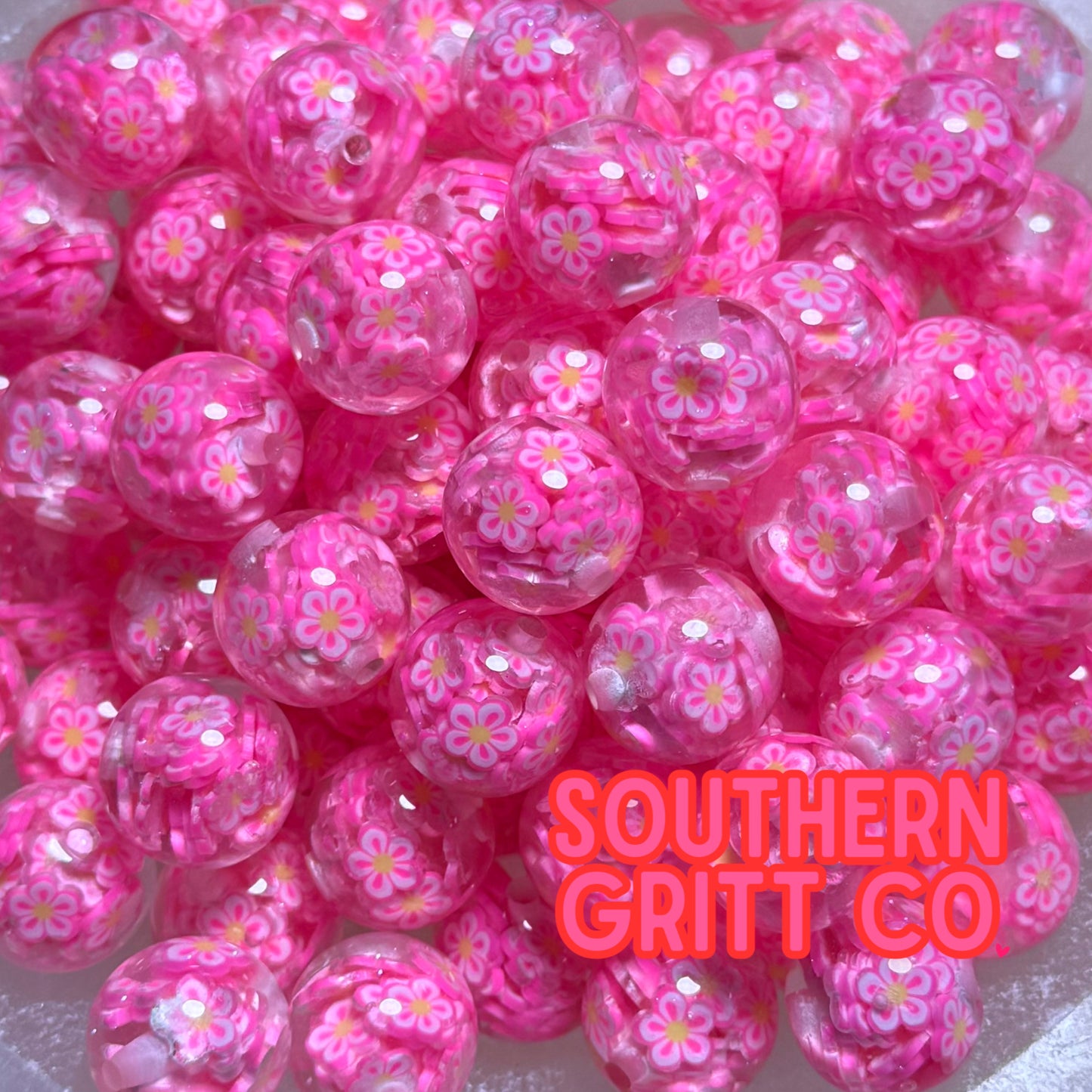 Barb Pink Aloha Floral Confetti 16mm Resin Bead