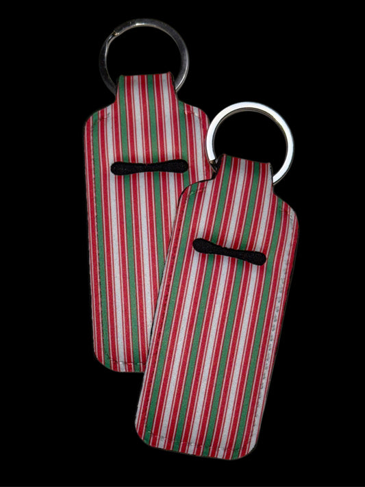 Christmas Stripes - Chapstick Keychain Holder