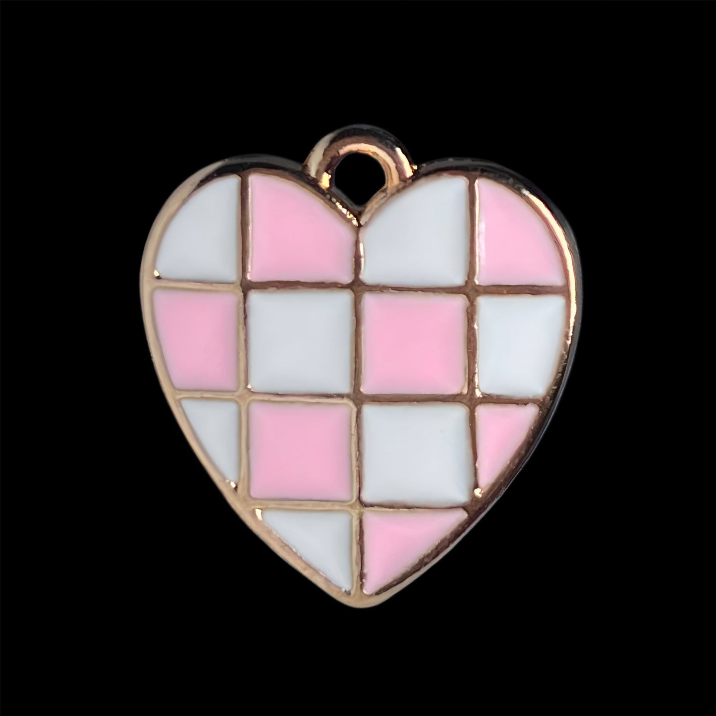 Gold Checkered Heart Charm