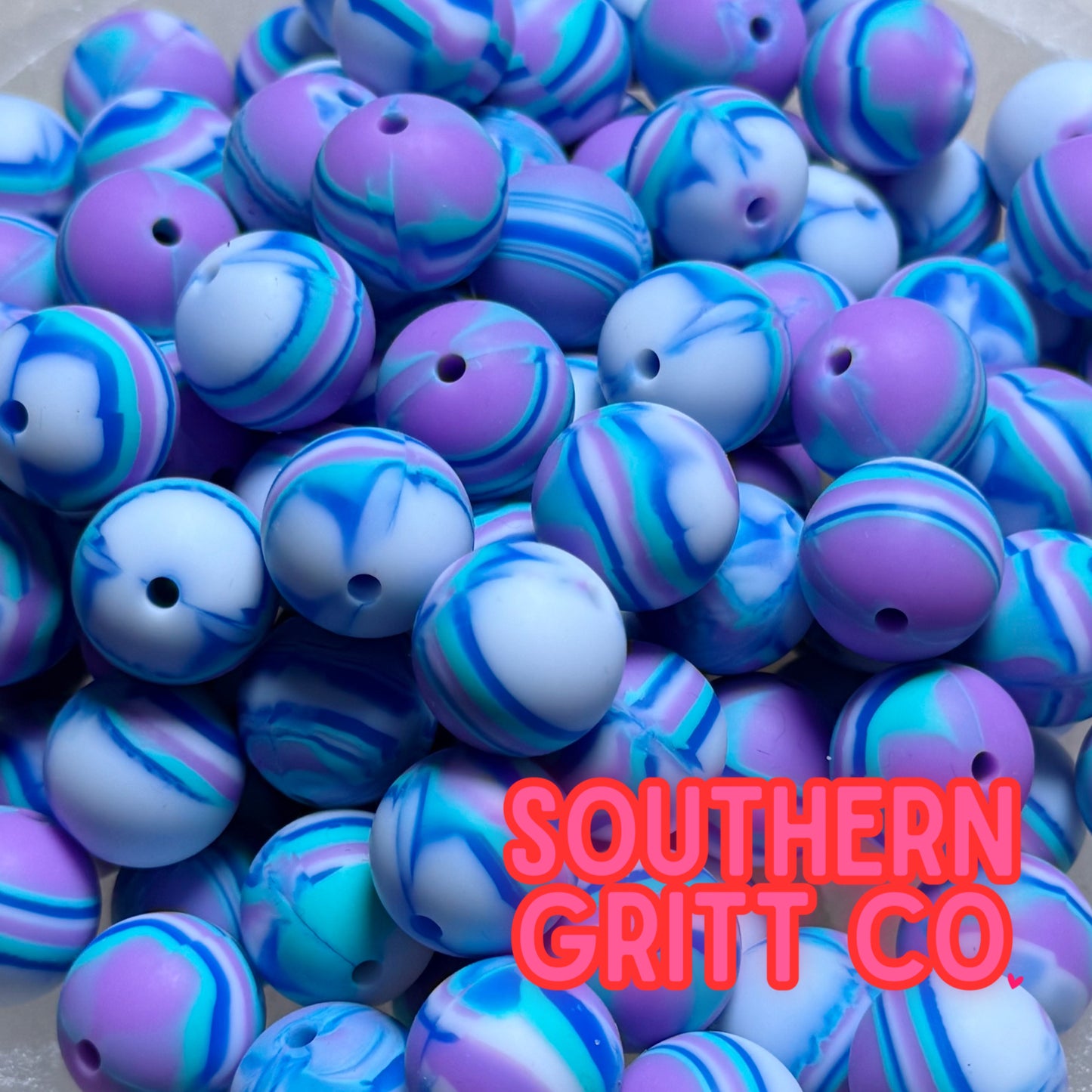 Periwinkle Swirl 15mm Silicone Bead
